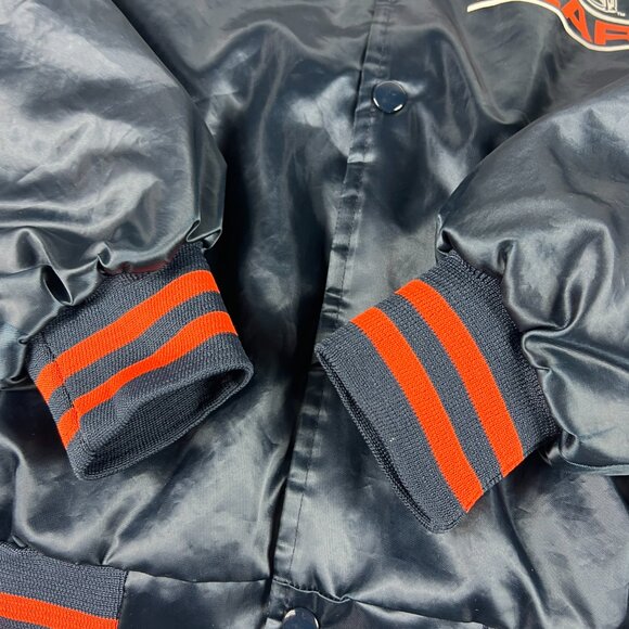 VTG 90s Chalk Line Chicago Bears Satin Jacket Large Blue Snap Button Bomber USA - Picture 4 of 13